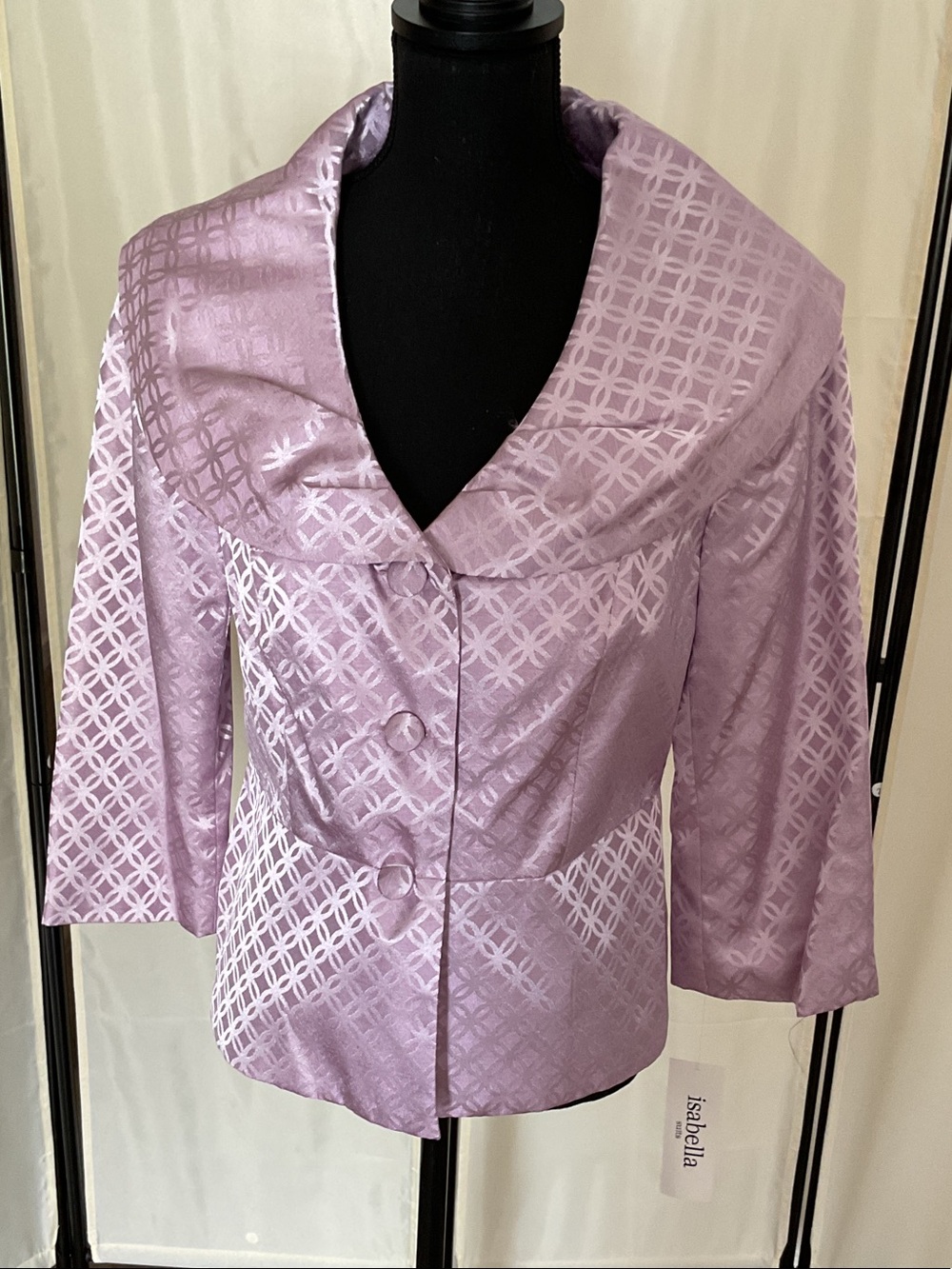 Abella Lavender Satin Patterned Shawl-Collar Jacket